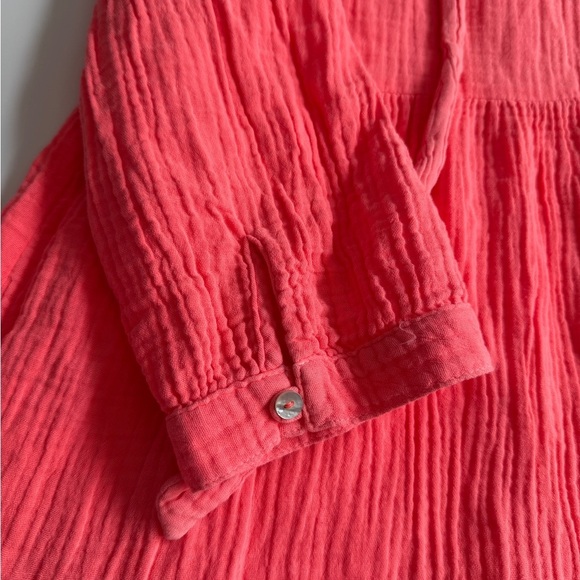 Honorine Giselle Ruffled Tiered Gauze Cotton Mini Dress Small S Neon Coral - Picture 6 of 9